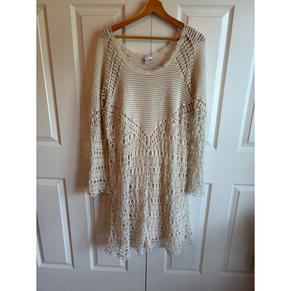 Cato Est 1946 Cream Crochet Knit Boho Fairy Dress Plus Size 18/20W Long Sleeve